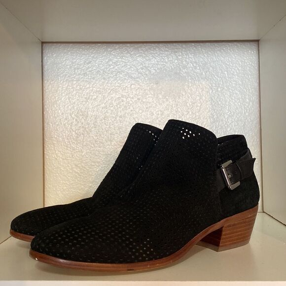 Sam Edelman Black Suede Perforated Ankle Booties Boho Chic Western Fall Street - Picture 10 of 16